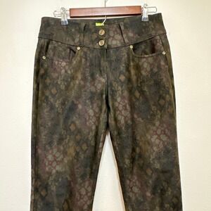 Adam Jacobs Pants Womens 6 W30 Olive Green Brown Snakeskin Python Print